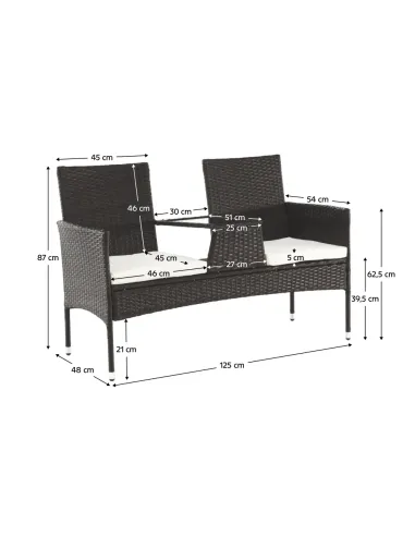 Set Grădină LALIT cu Măsuță și Perne, 125x48x87 cm, Ratan Artificial și Oțel | MobilaOK