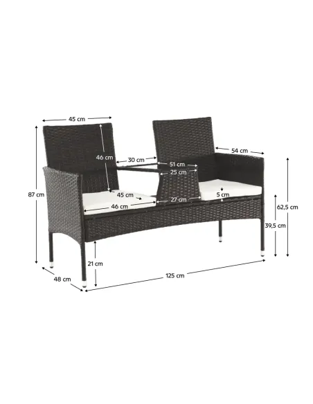 Set Grădină LALIT cu Măsuță și Perne, 125x48x87 cm, Ratan Artificial și Oțel | MobilaOK