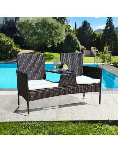 Set Grădină LALIT cu Măsuță și Perne, 125x48x87 cm, Ratan Artificial și Oțel | MobilaOK