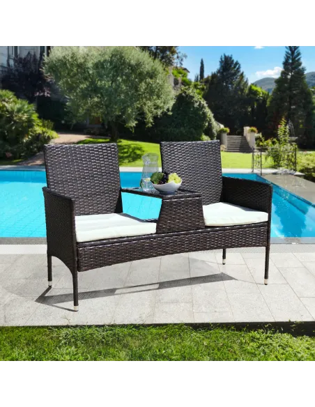 Set Grădină LALIT cu Măsuță și Perne, 125x48x87 cm, Ratan Artificial și Oțel | MobilaOK