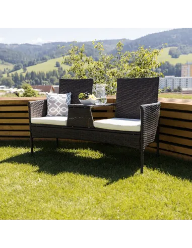 Set Grădină LALIT cu Măsuță și Perne, 125x48x87 cm, Ratan Artificial și Oțel | MobilaOK