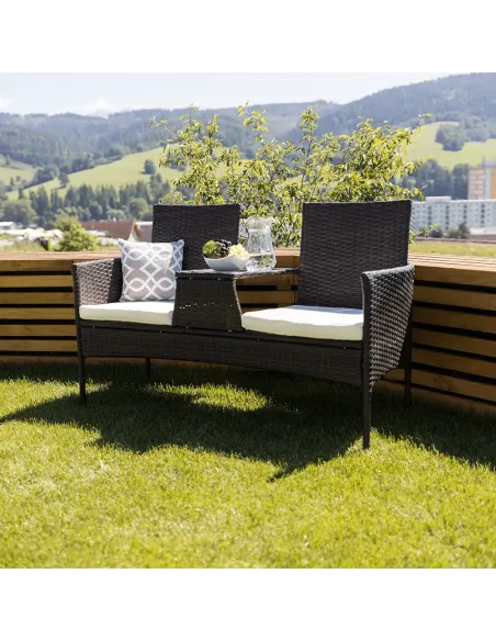 Set Grădină LALIT cu Măsuță și Perne, 125x48x87 cm, Ratan Artificial și Oțel | MobilaOK