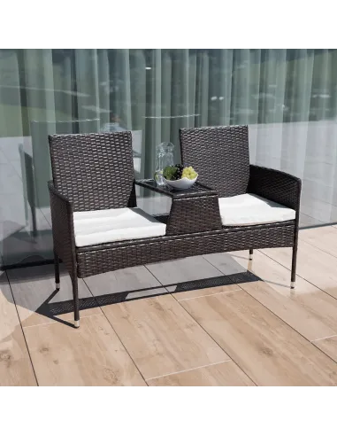 Set Grădină LALIT cu Măsuță și Perne, 125x48x87 cm, Ratan Artificial și Oțel | MobilaOK