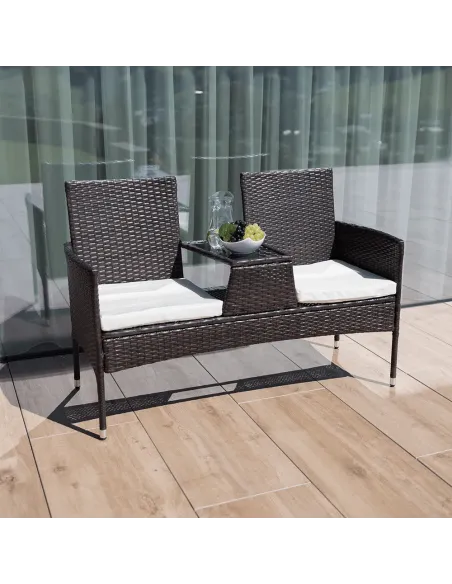 Set Grădină LALIT cu Măsuță și Perne, 125x48x87 cm, Ratan Artificial și Oțel | MobilaOK