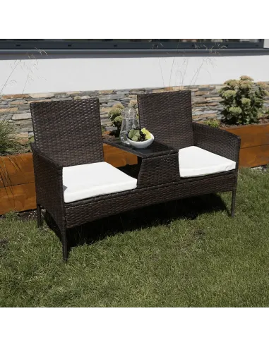 Set Grădină LALIT cu Măsuță și Perne, 125x48x87 cm, Ratan Artificial și Oțel | MobilaOK