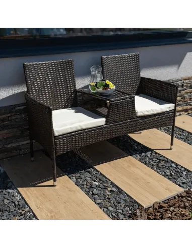 Set Grădină LALIT cu Măsuță și Perne, 125x48x87 cm, Ratan Artificial și Oțel | MobilaOK