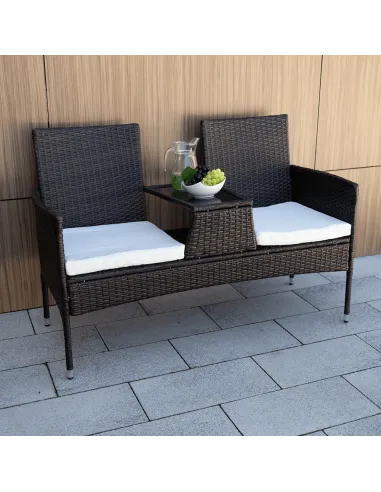 Set Grădină LALIT cu Măsuță și Perne, 125x48x87 cm, Ratan Artificial și Oțel | MobilaOK
