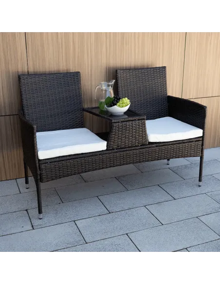 Set Grădină LALIT cu Măsuță și Perne, 125x48x87 cm, Ratan Artificial și Oțel | MobilaOK