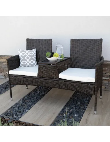 Set Grădină LALIT cu Măsuță și Perne, 125x48x87 cm, Ratan Artificial și Oțel | MobilaOK