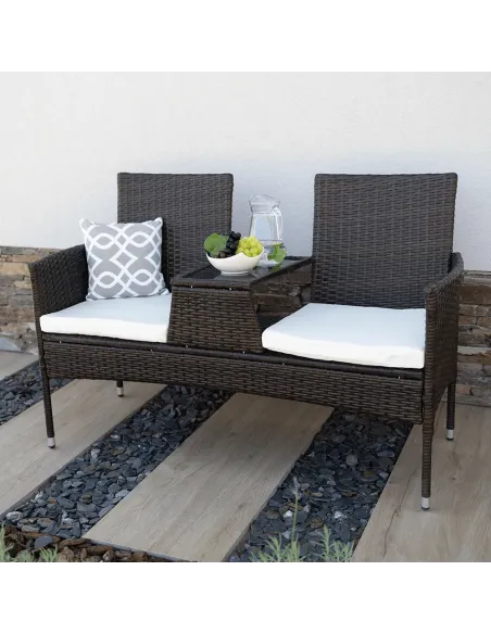 Set Grădină LALIT cu Măsuță și Perne, 125x48x87 cm, Ratan Artificial și Oțel | MobilaOK