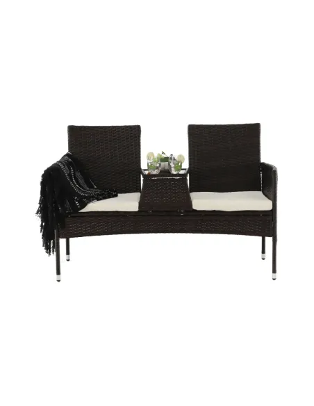 Set Grădină LALIT cu Măsuță și Perne, 125x48x87 cm, Ratan Artificial și Oțel | MobilaOK