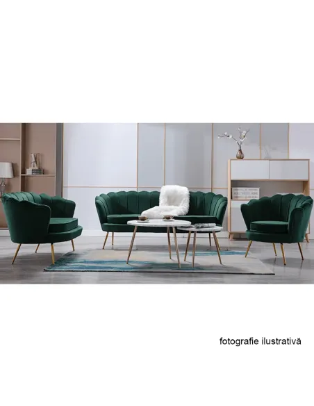 Fotoliu NOBLIN Art-deco, living/dormitor, 76x78x78 cm, catifea velvet smarald, picioare metal crom auriu | MobilaOK