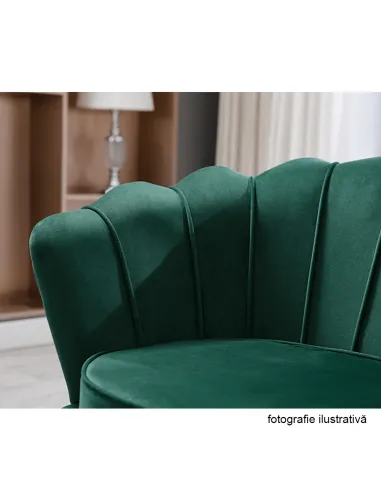 Fotoliu NOBLIN Art-deco, living/dormitor, 76x78x78 cm, catifea velvet smarald, picioare metal crom auriu | MobilaOK