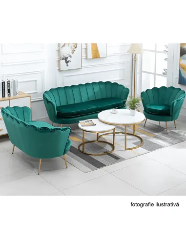 Fotoliu NOBLIN Art-deco, living/dormitor, 76x78x78 cm, catifea velvet smarald, picioare metal crom auriu | MobilaOK