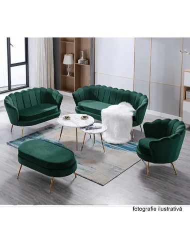 Fotoliu NOBLIN Art-deco, living/dormitor, 76x78x78 cm, catifea velvet smarald, picioare metal crom auriu | MobilaOK