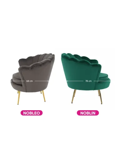 Fotoliu NOBLIN Art-deco, living/dormitor, 76x78x78 cm, catifea velvet smarald, picioare metal crom auriu | MobilaOK