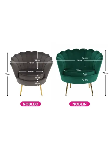 Fotoliu NOBLIN Art-deco, living/dormitor, 76x78x78 cm, catifea velvet smarald, picioare metal crom auriu | MobilaOK