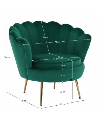Fotoliu NOBLIN Art-deco, living/dormitor, 76x78x78 cm, catifea velvet smarald, picioare metal crom auriu | MobilaOK