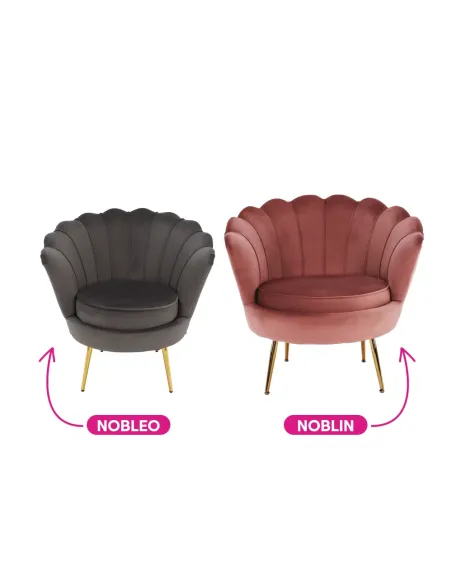 Fotoliu NOBLIN Art-deco, living/dormitor, 76x78x78 cm, Catifea Velvet, metal crom auriu | MobilaOK