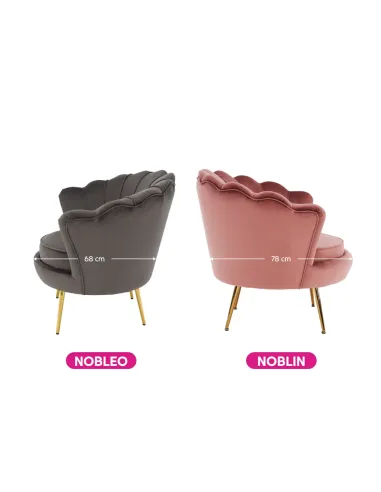 Fotoliu NOBLIN Art-deco, living/dormitor, 76x78x78 cm, Catifea Velvet, metal crom auriu | MobilaOK