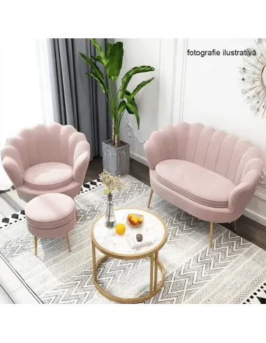 Bancă NOBLIN Art Deco, hol/dormitor, 135x75x78 cm, catifea roz/metal crom auriu | MobilaOK