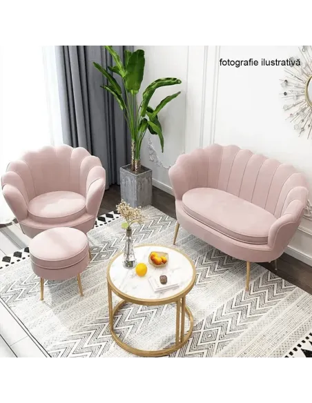 Bancă NOBLIN Art Deco, hol/dormitor, 135x75x78 cm, catifea roz/metal crom auriu | MobilaOK