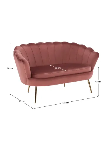 Bancă NOBLIN Art Deco, hol/dormitor, 135x75x78 cm, catifea roz/metal crom auriu | MobilaOK
