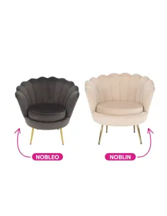 Fotoliu NOBLIN, living, 76x78x78 cm, catifea bej, picioare metal crom auriu | MobilaOK 2