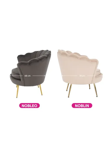Fotoliu NOBLIN, living, 76x78x78 cm, catifea bej, picioare metal crom auriu | MobilaOK