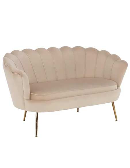 Bancă NOBLIN Art Deco, living/dormitor/hol, 135x75x78 cm, Catifea bej, metal crom auriu | MobilaOK
