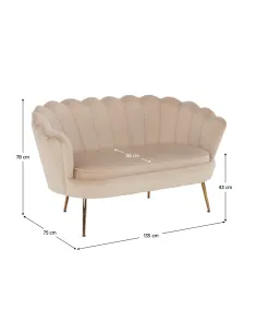 Bancă NOBLIN Art Deco, living/dormitor/hol, 135x75x78 cm, Catifea bej, metal crom auriu | MobilaOK 2