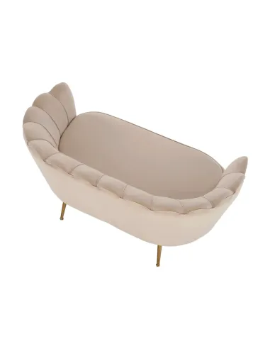 Bancă NOBLIN Art Deco, living/dormitor/hol, 135x75x78 cm, Catifea bej, metal crom auriu | MobilaOK
