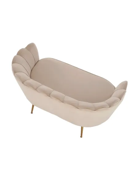 Bancă NOBLIN Art Deco, living/dormitor/hol, 135x75x78 cm, Catifea bej, metal crom auriu | MobilaOK