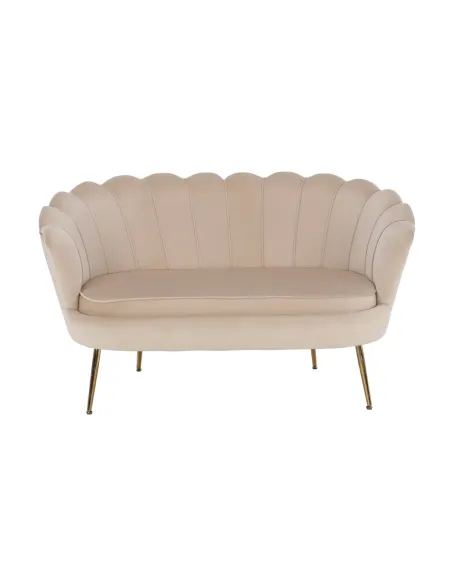 Bancă NOBLIN Art Deco, living/dormitor/hol, 135x75x78 cm, Catifea bej, metal crom auriu | MobilaOK