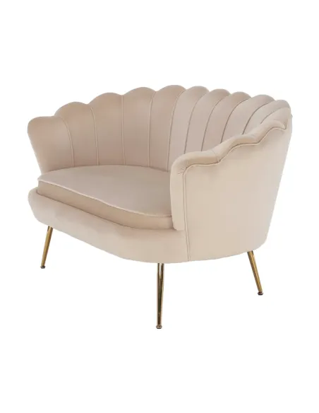 Bancă NOBLIN Art Deco, living/dormitor/hol, 135x75x78 cm, Catifea bej, metal crom auriu | MobilaOK