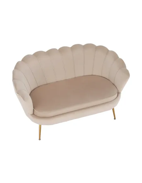 Bancă NOBLIN Art Deco, living/dormitor/hol, 135x75x78 cm, Catifea bej, metal crom auriu | MobilaOK