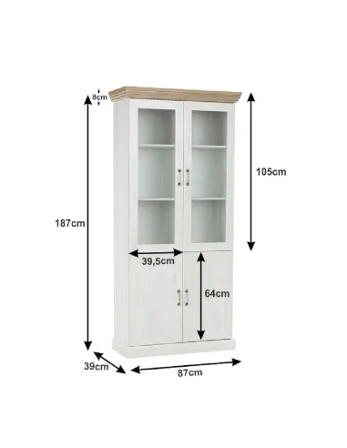 Vitrină ROYAL W4D, living/dormitor, 87x187x39 cm, PAL melaminat pin nordic/stejar sălbatic | MobilaOK