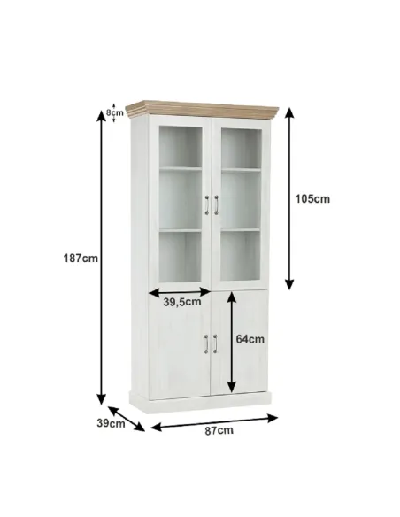 Vitrină ROYAL W4D, living/dormitor, 87x187x39 cm, PAL melaminat pin nordic/stejar sălbatic | MobilaOK