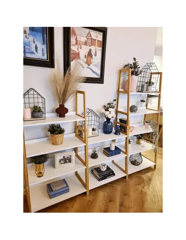 Etajeră KOEN TYP 1 pentru living, dormitor, birou, 63x77.5x36 cm, din MDF și bambus | MobilaOK
