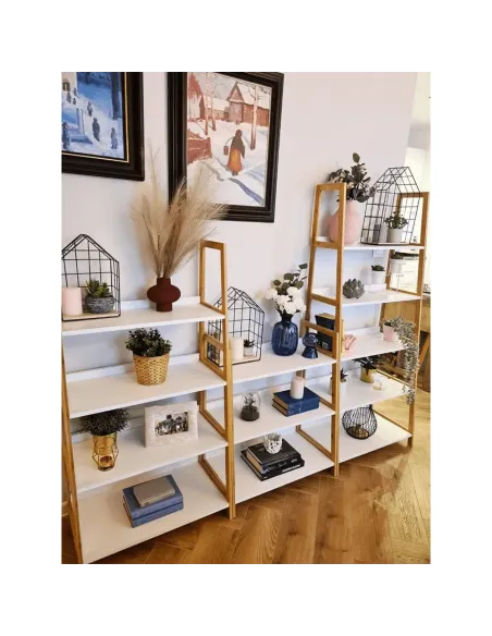 Etajeră KOEN TYP 1 pentru living, dormitor, birou, 63x77.5x36 cm, din MDF și bambus | MobilaOK