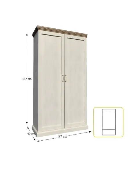Dulap ROYAL S2D pentru dormitor/living, 97x187x49 cm, PAL melaminat pin nordic/stejar sălbatic | MobilaOK
