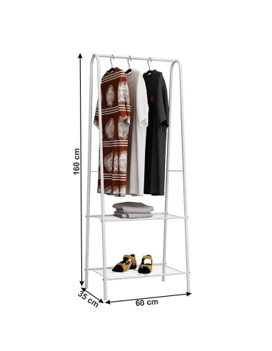Cuier RETOR, cuier cu rafturi, alb, 60x35x160 cm, metal | MobilaOK