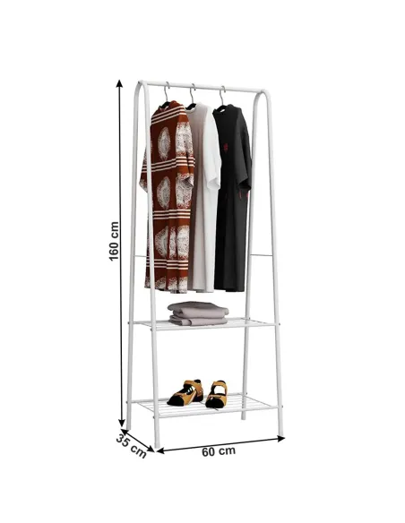 Cuier RETOR, cuier cu rafturi, alb, 60x35x160 cm, metal | MobilaOK