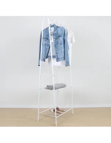 Cuier RETOR, cuier cu rafturi, alb, 60x35x160 cm, metal | MobilaOK