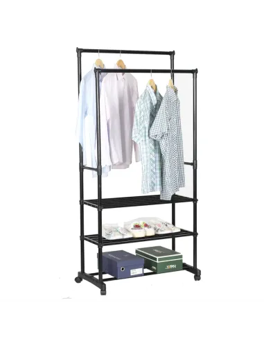 Cuier TIRUS, dressing/hol, 78.5x42x165 cm, metal, negru | MobilaOK
