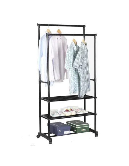Cuier TIRUS, dressing/hol, 78.5x42x165 cm, metal, negru | MobilaOK