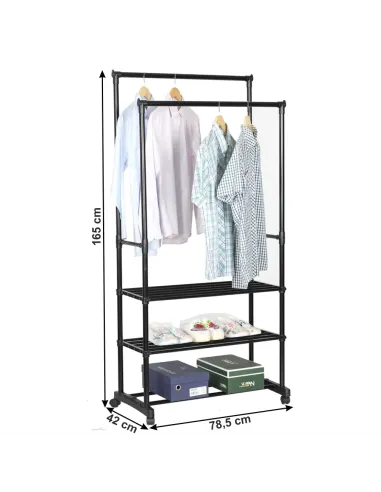 Cuier TIRUS, dressing/hol, 78.5x42x165 cm, metal, negru | MobilaOK