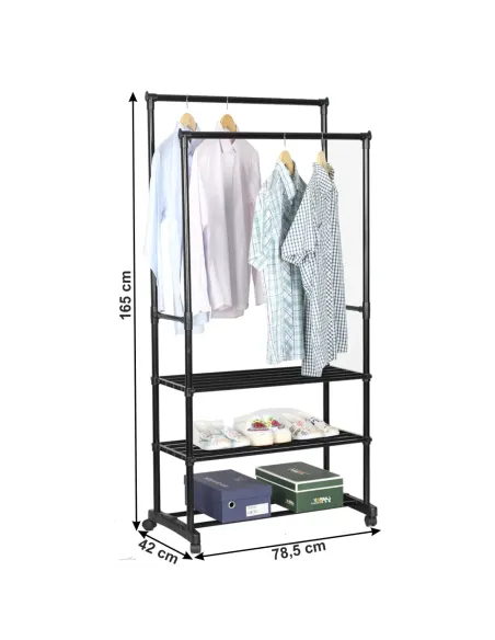 Cuier TIRUS, dressing/hol, 78.5x42x165 cm, metal, negru | MobilaOK