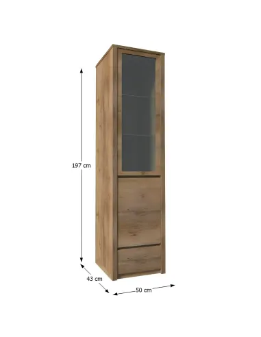 Vitrină MONTANA W1D pentru living/hol, 15 mm, PAL stejar lefkas închis | MobilaOK