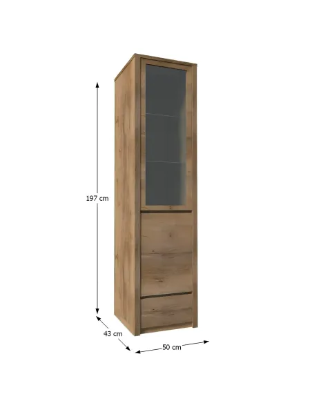 Vitrină MONTANA W1D pentru living/hol, 15 mm, PAL stejar lefkas închis | MobilaOK